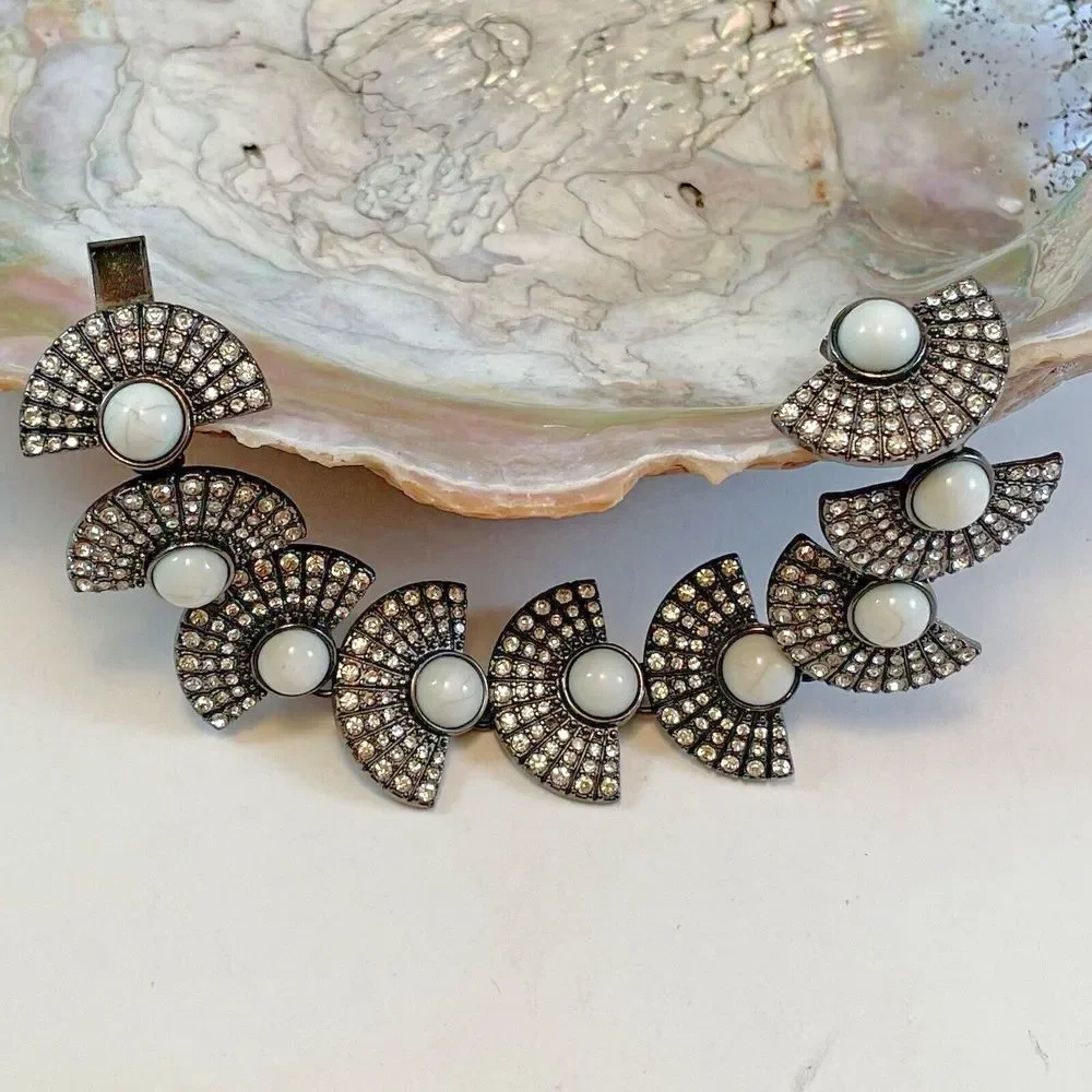 BAUBLEBAR Fan Panels Bracelet Women’s Dark Silver Tone White Lucite And Crystals